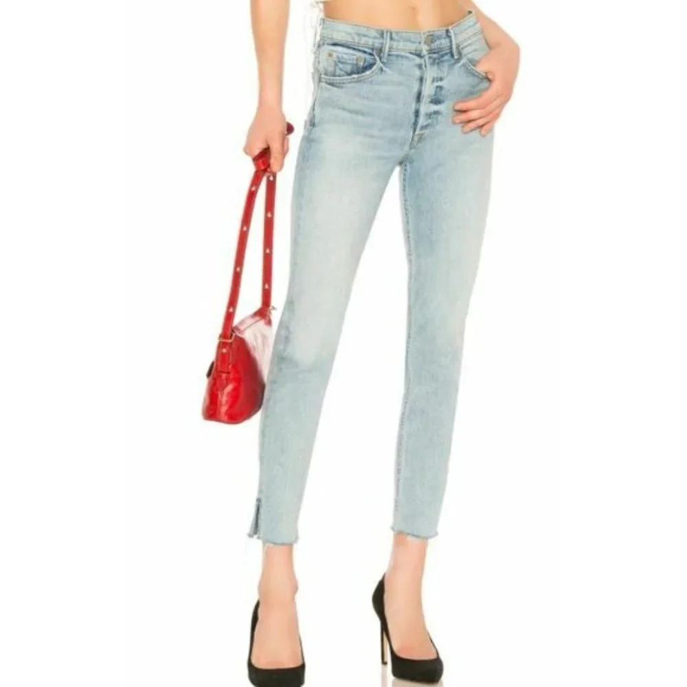 GRLFRND | Karolina High Rise Skinny Raw Hem Jeans in Titanium - Size 31